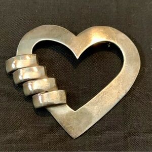 Taxco Sterling Silver Modernist Open Heart Brooch